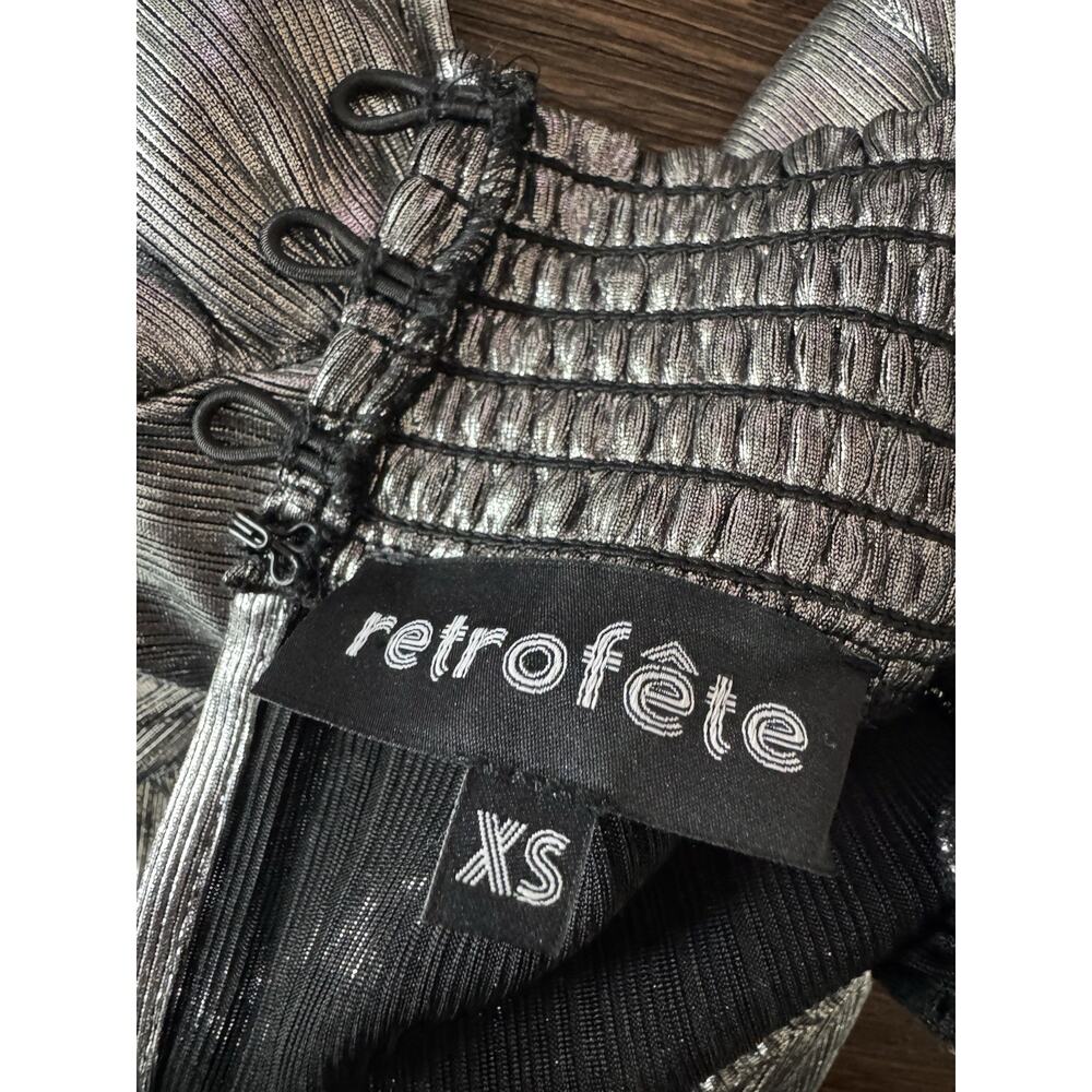 Retrofete Mini Dress Smocked Silver/Gunmetal XS Ruffle Metallic Party - Picture 10 of 12